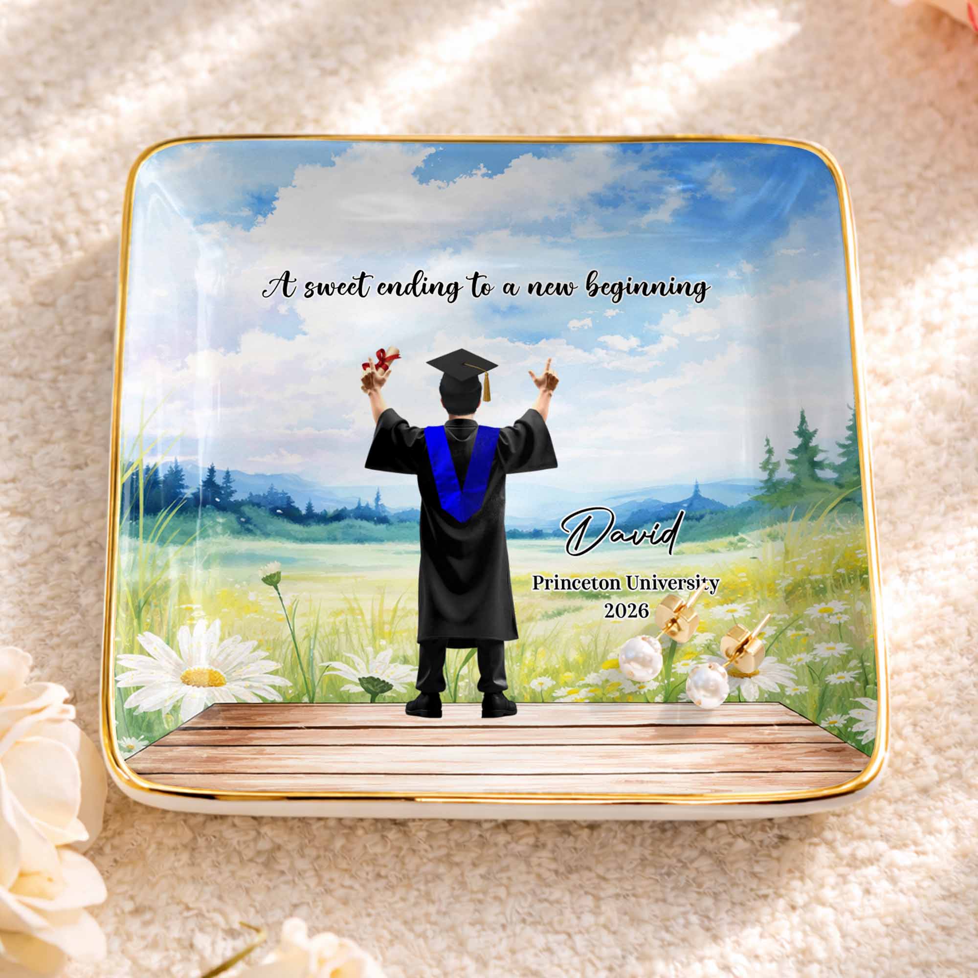 Believe In Yourself, Graduate and Nature Scenery - Personalized Custom Jewelry Dish, Ceramic Dish, Square Shape - GRAD348_SCRF