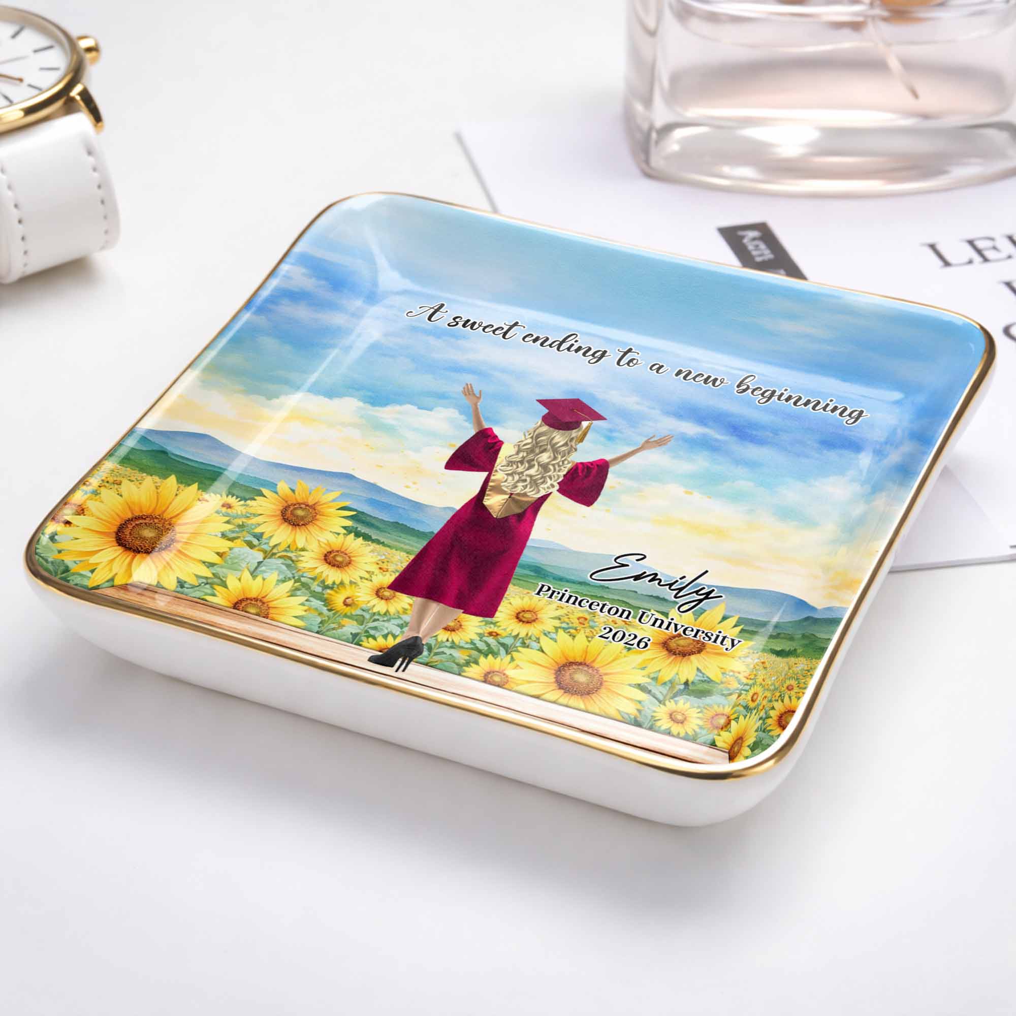 Believe In Yourself, Graduate and Nature Scenery - Personalized Custom Jewelry Dish, Ceramic Dish, Square Shape - GRAD348_SCRF