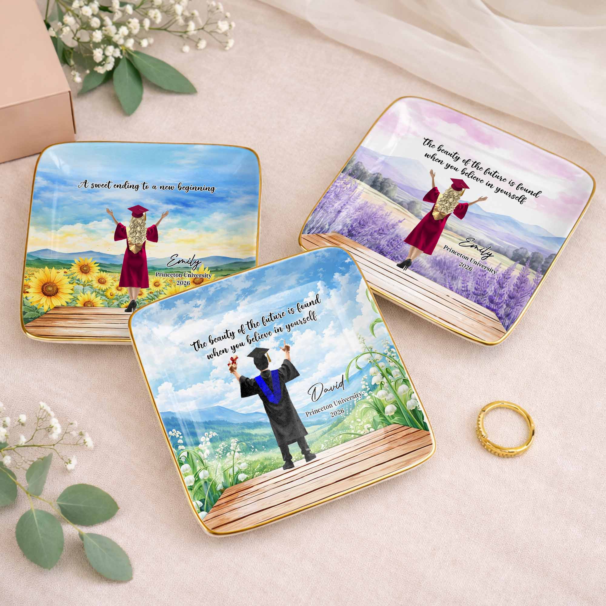 Believe In Yourself, Graduate and Nature Scenery - Personalized Custom Jewelry Dish, Ceramic Dish, Square Shape - GRAD348_SCRF