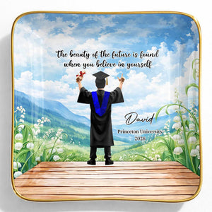 Believe In Yourself, Graduate and Nature Scenery - Personalized Custom Jewelry Dish, Ceramic Dish, Square Shape - GRAD348_SCRF
