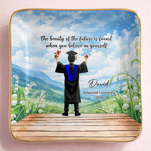 Believe In Yourself, Graduate and Nature Scenery - Personalized Custom Jewelry Dish, Ceramic Dish, Square Shape - GRAD348_SCRF