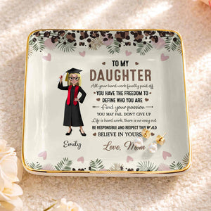 To My Daughter, Graduation Cap And Flowers - Personalized Custom Jewelry Dish, Ceramic Dish, Square Shape - GRAD349_SCRF