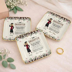 To My Daughter, Graduation Cap And Flowers - Personalized Custom Jewelry Dish, Ceramic Dish, Square Shape - GRAD349_SCRF