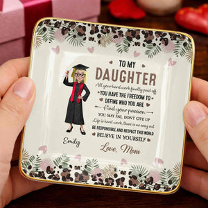 To My Daughter, Graduation Cap And Flowers - Personalized Custom Jewelry Dish, Ceramic Dish, Square Shape - GRAD349_SCRF