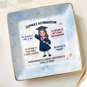 My Affirmation So Proud Of Myself Graduation Girl With Fireworks - Personalized Custom Jewelry Dish, Ceramic Dish, Square Shape - GRAD368_SCRF