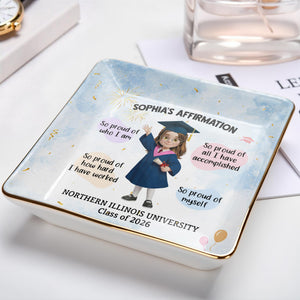 My Affirmation So Proud Of Myself Graduation Girl With Fireworks - Personalized Custom Jewelry Dish, Ceramic Dish, Square Shape - GRAD368_SCRF