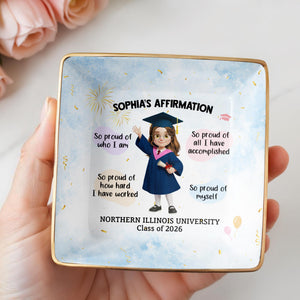 My Affirmation So Proud Of Myself Graduation Girl With Fireworks - Personalized Custom Jewelry Dish, Ceramic Dish, Square Shape - GRAD368_SCRF