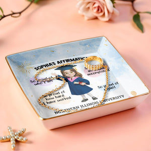 My Affirmation So Proud Of Myself Graduation Girl With Fireworks - Personalized Custom Jewelry Dish, Ceramic Dish, Square Shape - GRAD368_SCRF