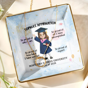 My Affirmation So Proud Of Myself Graduation Girl With Fireworks - Personalized Custom Jewelry Dish, Ceramic Dish, Square Shape - GRAD368_SCRF