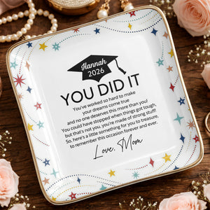 You Did It Graduation Cap And Stars - Personalized Custom Jewelry Dish, Ceramic Dish, Square Shape - GRAD372_SCRF