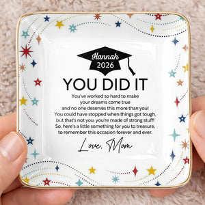 You Did It Graduation Cap And Stars - Personalized Custom Jewelry Dish, Ceramic Dish, Square Shape - GRAD372_SCRF