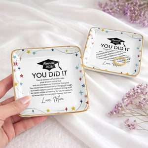 You Did It Graduation Cap And Stars - Personalized Custom Jewelry Dish, Ceramic Dish, Square Shape - GRAD372_SCRF