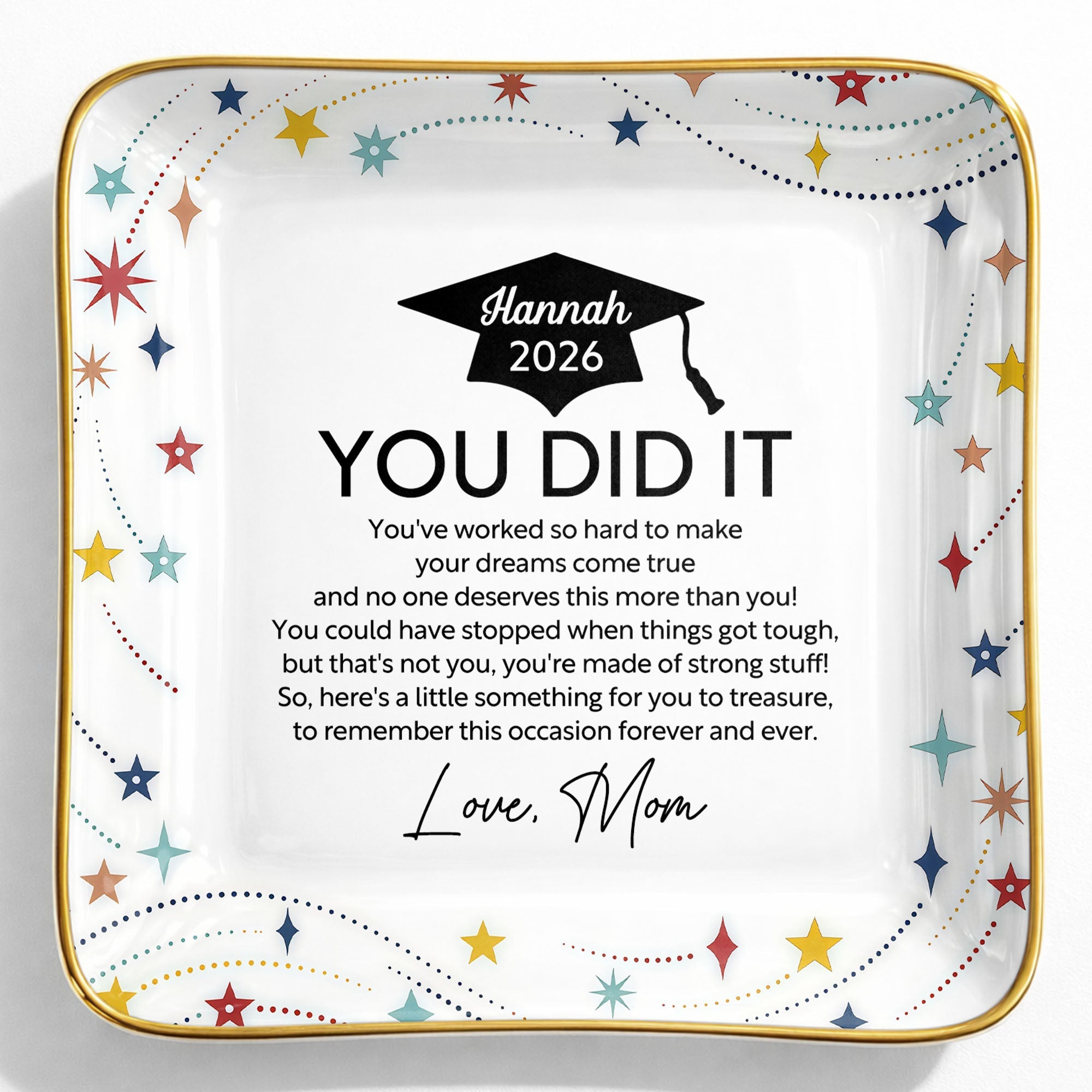 You Did It Graduation Cap And Stars - Personalized Custom Jewelry Dish, Ceramic Dish, Square Shape - GRAD372_SCRF