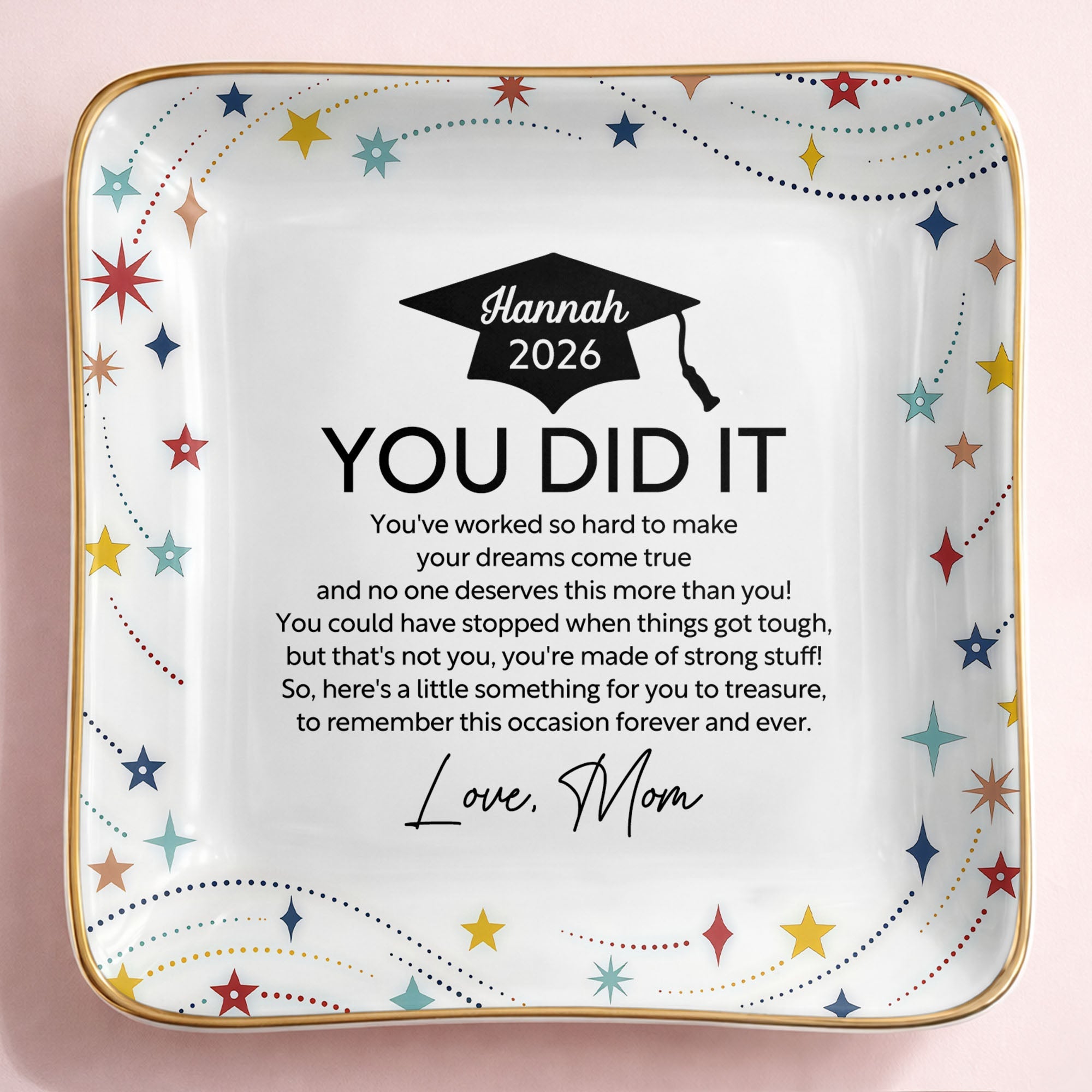 You Did It Graduation Cap And Stars - Personalized Custom Jewelry Dish, Ceramic Dish, Square Shape - GRAD372_SCRF