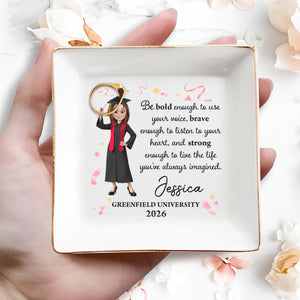 Be Bold Enough To Use Your Voice Graduate Girl Confetti - Personalized Custom Jewelry Dish, Square Ceramic Dish - GRAD390_SCRD