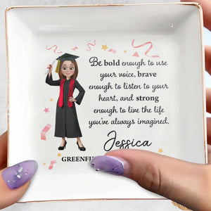 Be Bold Enough To Use Your Voice Graduate Girl Confetti - Personalized Custom Jewelry Dish, Square Ceramic Dish - GRAD390_SCRD