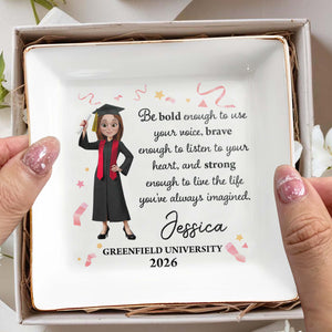 Be Bold Enough To Use Your Voice Graduate Girl Confetti - Personalized Custom Jewelry Dish, Square Ceramic Dish - GRAD390_SCRD