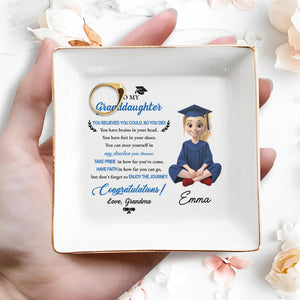 To My Granddaughter You Believed You Could Graduation Girl With Cap And Gown - Personalized Custom Jewelry Dish, Square Ceramic Dish - GRAD399_SCRD