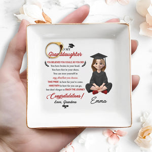 To My Granddaughter You Believed You Could Graduation Girl With Cap And Gown - Personalized Custom Jewelry Dish, Square Ceramic Dish - GRAD399_SCRD