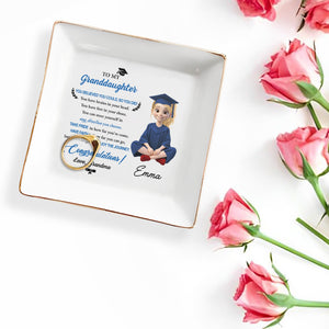 To My Granddaughter You Believed You Could Graduation Girl With Cap And Gown - Personalized Custom Jewelry Dish, Square Ceramic Dish - GRAD399_SCRD