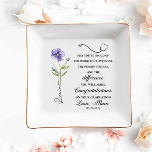May You Be Proud Congratulations On Your Graduation Stethoscope And Birth Month Flower - Personalized Custom Jewelry Dish, Square Ceramic Dish - GRAD415_SCRD
