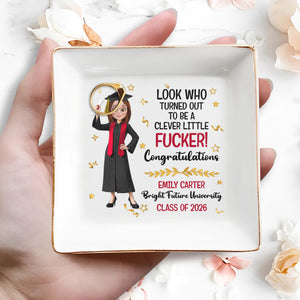 Look Who Turned Out To Be A Clever Little F*cker Graduate Stars - Personalized Custom Jewelry Dish, Square Ceramic Dish - GRAD416_SCRD