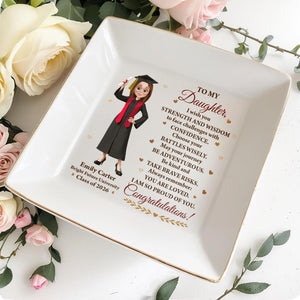 To My Daughter Strength And Wisdom Graduation Girl Ceramic Jewelry Dish - Personalized Custom Jewelry Dish, Square Ceramic Dish - GRAD417_SCRD