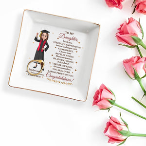 To My Daughter Strength And Wisdom Graduation Girl Ceramic Jewelry Dish - Personalized Custom Jewelry Dish, Square Ceramic Dish - GRAD417_SCRD