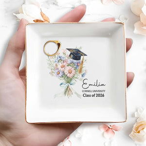 Class Of Graduate Flower Bouquet With Graduation Cap - Personalized Custom Jewelry Dish, Square Ceramic Dish - GRAD457_SCRD