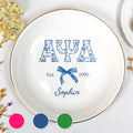 Alpha Psi Delta Est, Floral Greek Letters And Bow Ceramic Dish - Personalized Custom Jewelry Dish, Ceramic Dish, Round Shape - GRAD474_RCRF