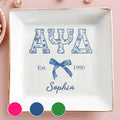Greek Letters Floral Pattern And Ribbon Bow Est - Personalized Custom Jewelry Dish, Square Ceramic Dish - GRAD474_SCRD