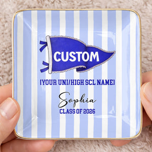 University Class Of Graduation Pennant Flag Striped Design - Personalized Custom Jewelry Dish, Ceramic Dish, Square Shape - GRAD477_SCRF