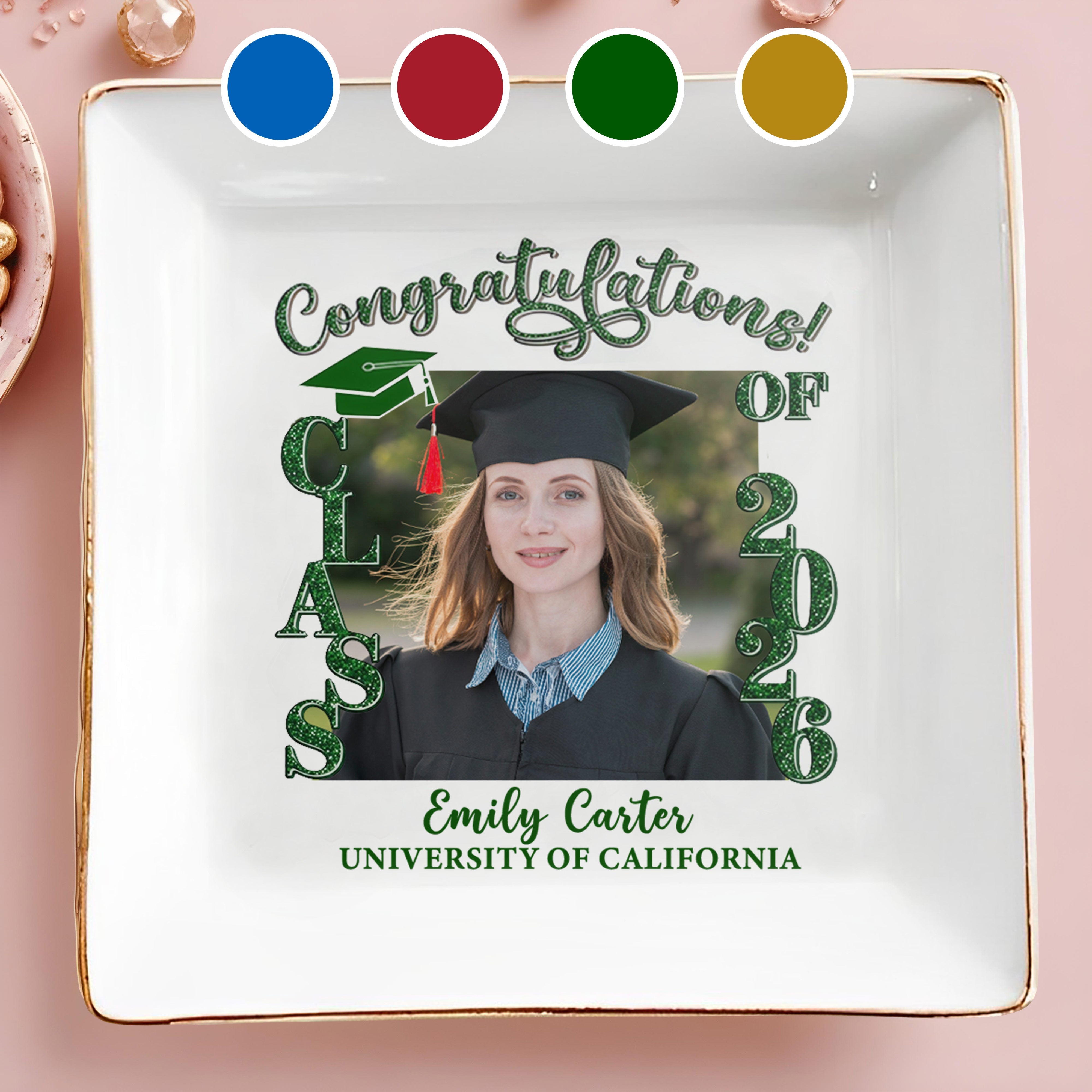 Congratulations Class Of Custom Photo And Graduation Cap - Personalized Custom Jewelry Dish, Square Ceramic Dish - GRAD479_SCRD