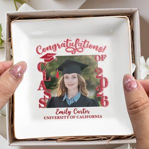 Congratulations Class Of Custom Photo And Graduation Cap - Personalized Custom Jewelry Dish, Square Ceramic Dish - GRAD479_SCRD