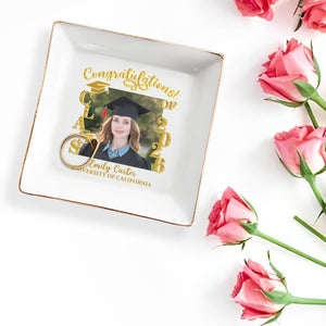 Congratulations Class Of Custom Photo And Graduation Cap - Personalized Custom Jewelry Dish, Square Ceramic Dish - GRAD479_SCRD