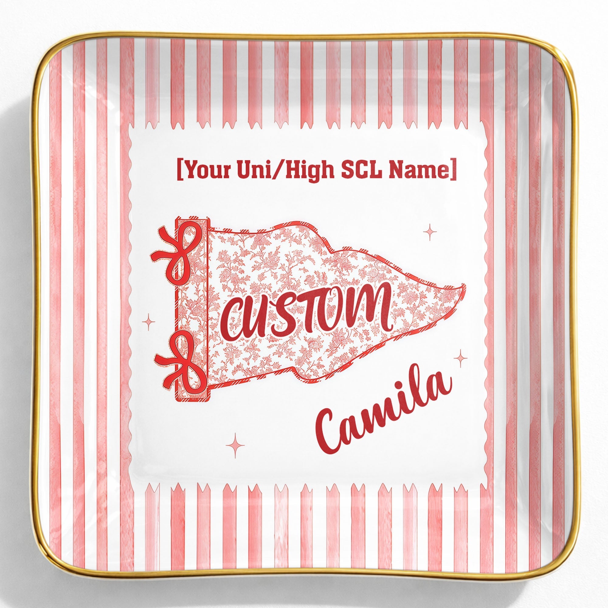 University Of Southern California USC Pennant Flag With Stripes - Personalized Custom Jewelry Dish, Ceramic Dish, Square Shape - GRAD480_SCRF
