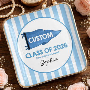 Class Of University Of California Los Angeles Pennant And Stripes - Personalized Custom Jewelry Dish, Ceramic Dish, Square Shape - GRAD483_SCRF