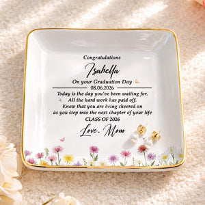 Congratulations On Your Graduation Day With Colorful Birth Month Flowers - Personalized Custom Jewelry Dish, Ceramic Dish, Square Shape - GRAD501_SCRF