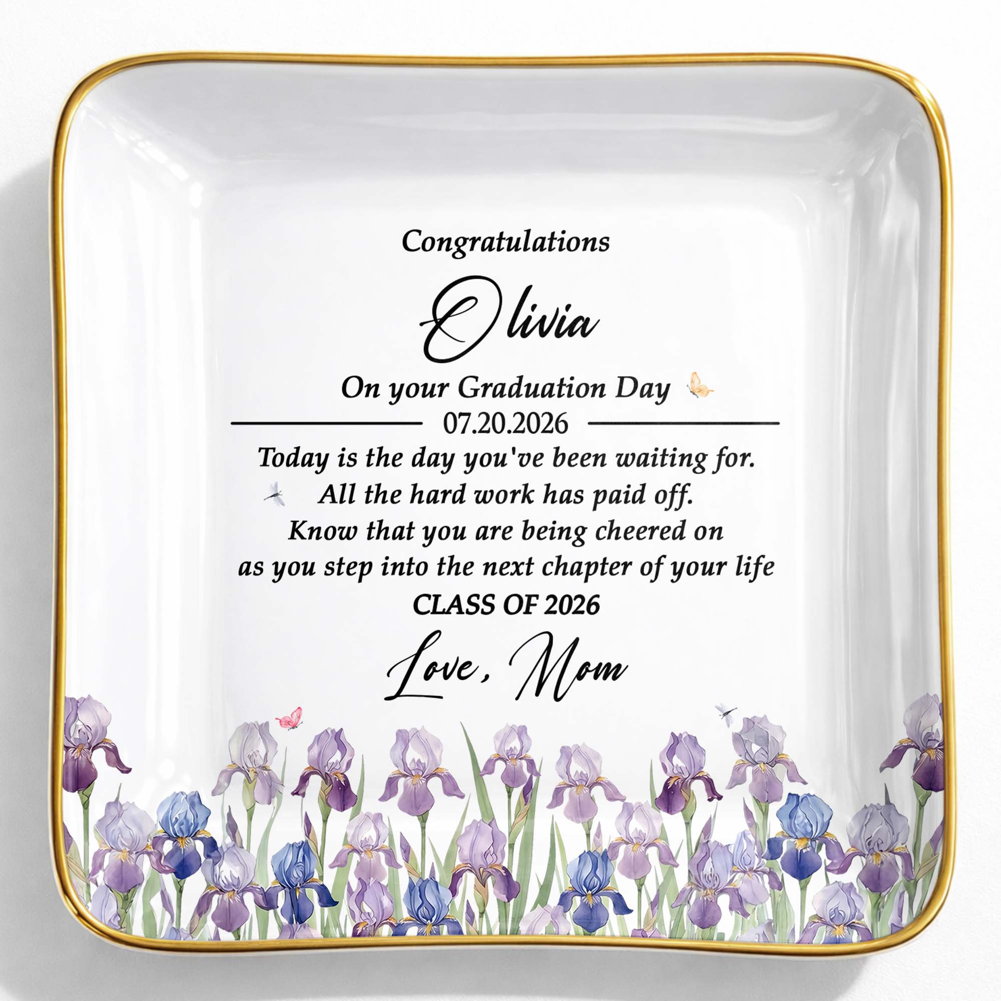 Congratulations On Your Graduation Day With Colorful Birth Month Flowers - Personalized Custom Jewelry Dish, Ceramic Dish, Square Shape - GRAD501_SCRF