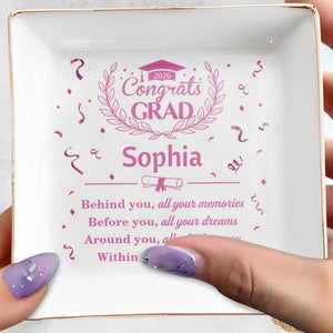 Congrats Grad Behind You All Your Memories Graduation Cap Laurel Wreath - Personalized Custom Jewelry Dish, Square Ceramic Dish - GRAD503_SCRD