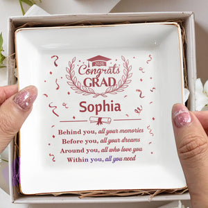 Congrats Grad Behind You All Your Memories Graduation Cap Laurel Wreath - Personalized Custom Jewelry Dish, Square Ceramic Dish - GRAD503_SCRD