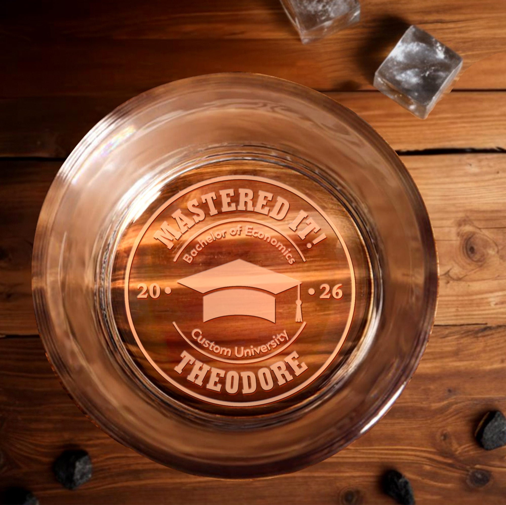 Mastered It Bachelor Of Economics Graduation Cap University - Personalized Engraved Whiskey Glass - GRAD515_EWG