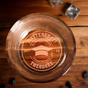 Mastered It Bachelor Of Economics Graduation Cap University - Personalized Engraved Whiskey Glass - GRAD515_EWG