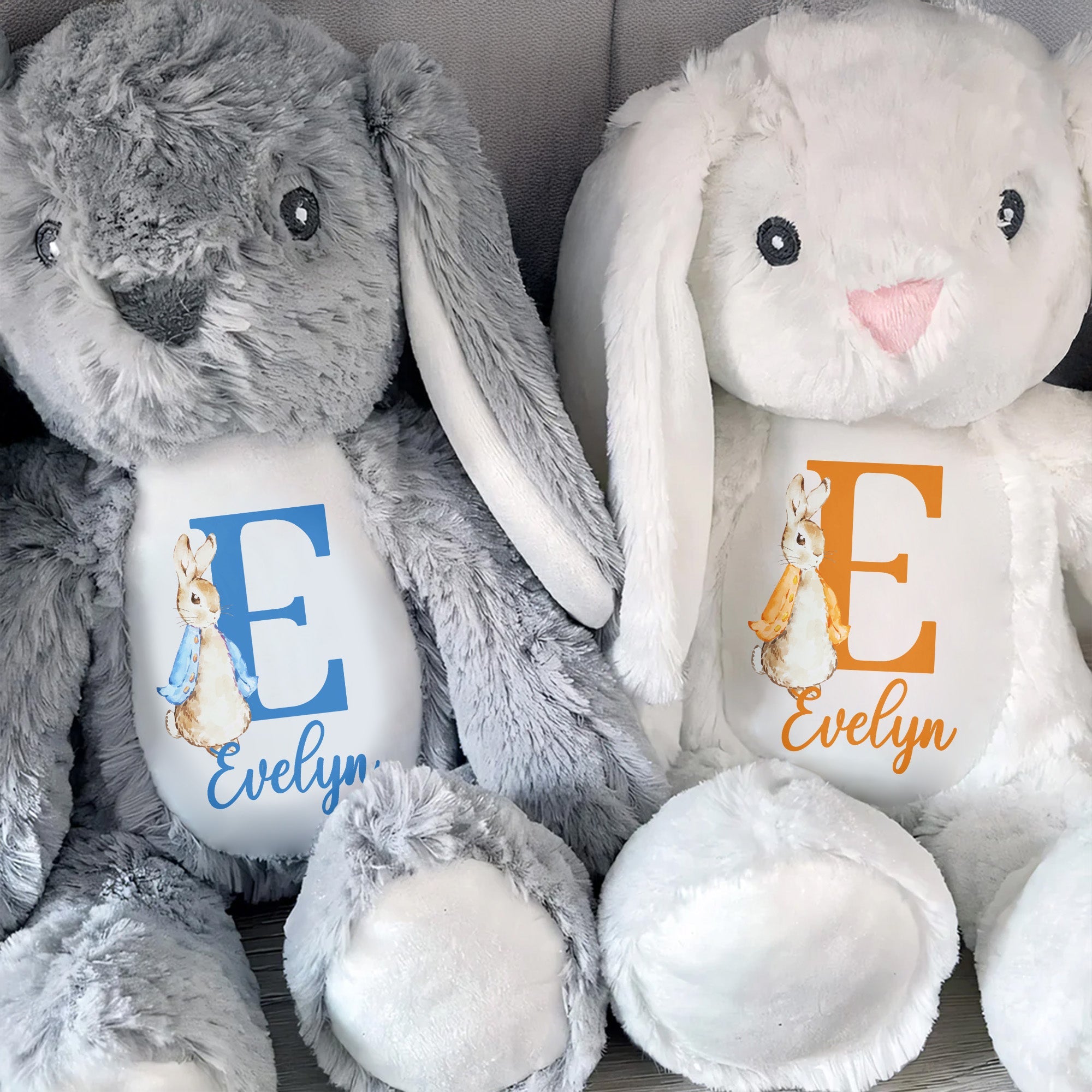 Cute Bunny With Monogrammed Letter And Custom Name - Personalized Stuffed Bunny - GRK005_BUN