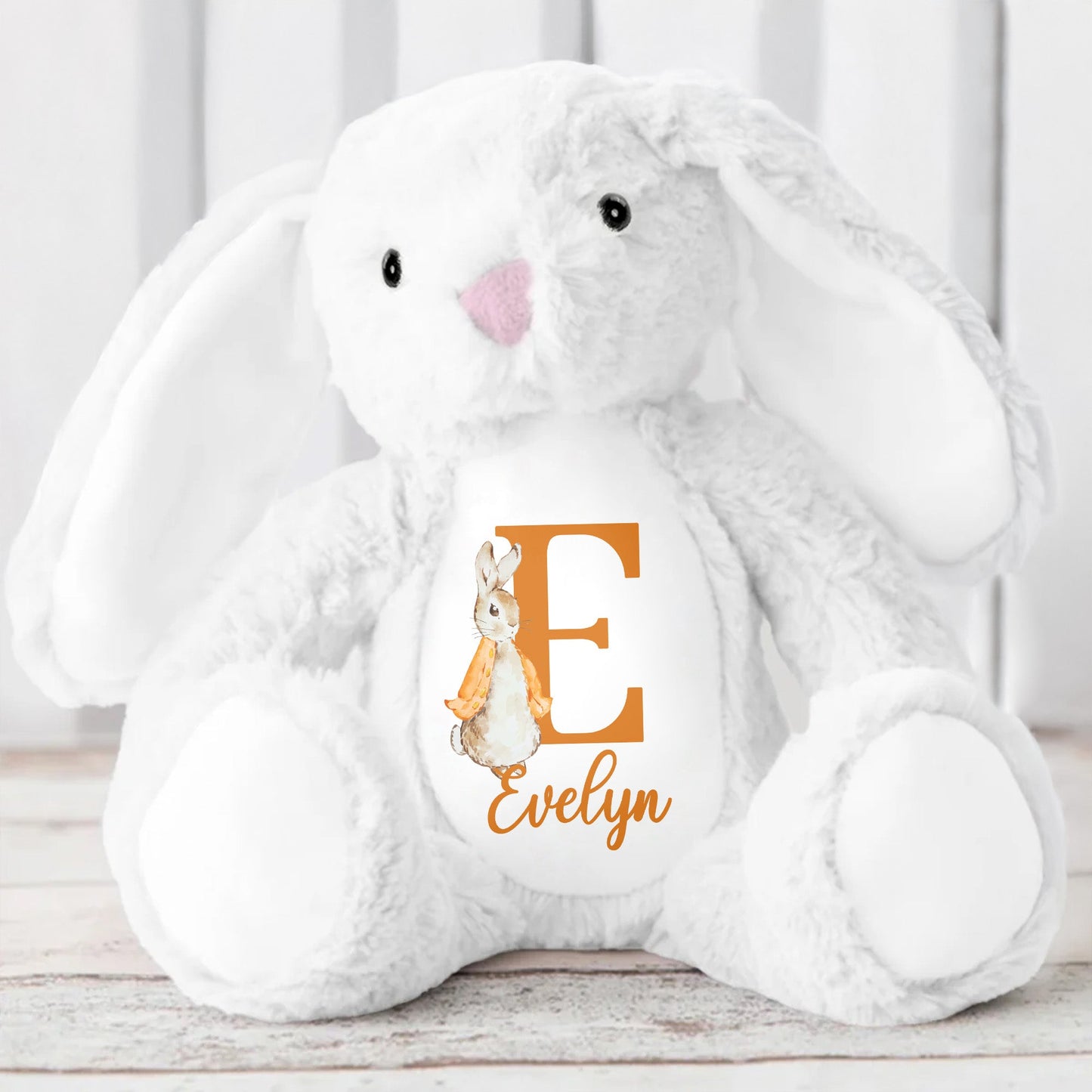 Cute Bunny With Monogrammed Letter And Custom Name - Personalized Stuffed Bunny - GRK005_BUN