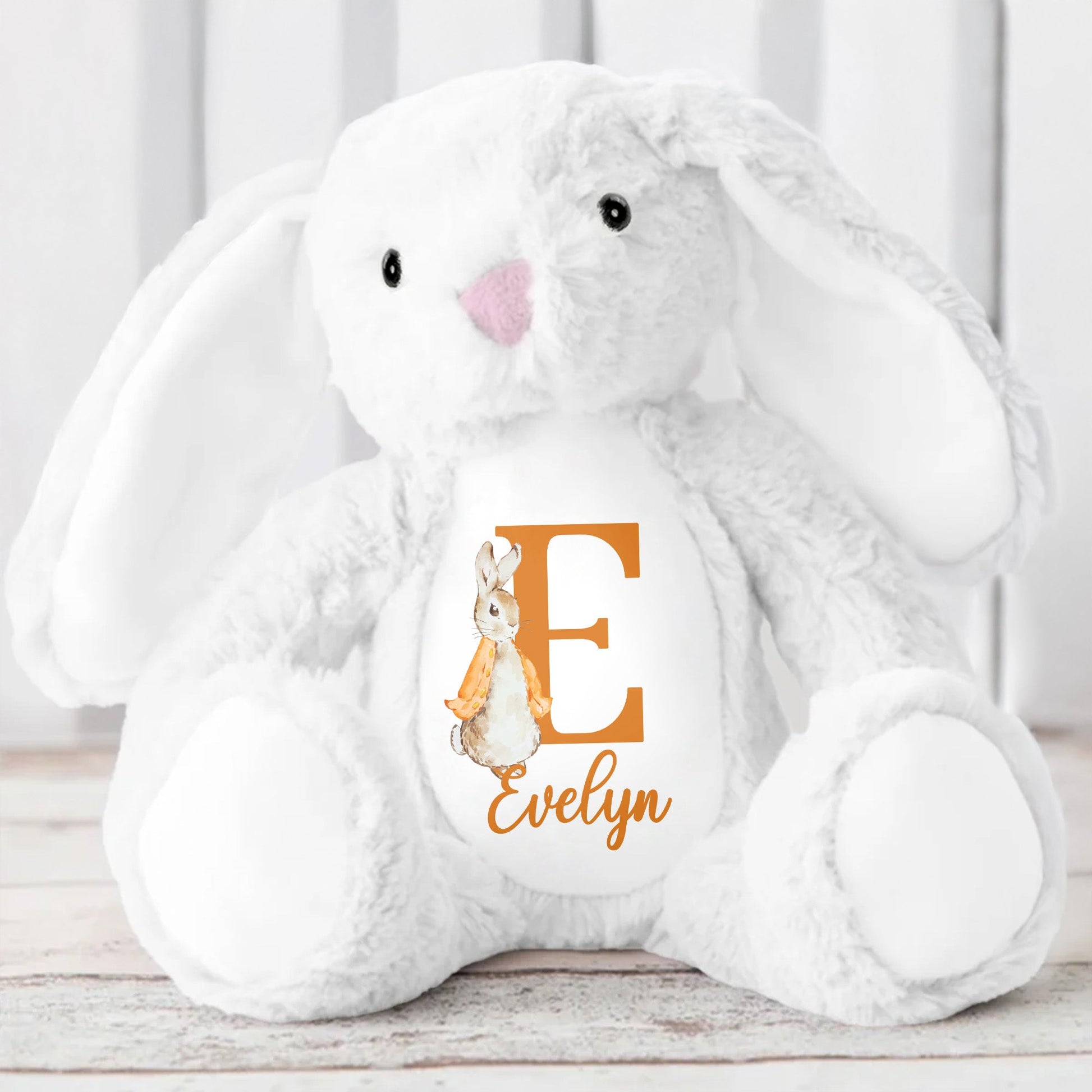 Cute Bunny With Monogrammed Letter And Custom Name - Personalized Stuffed Bunny - GRK005_BUN