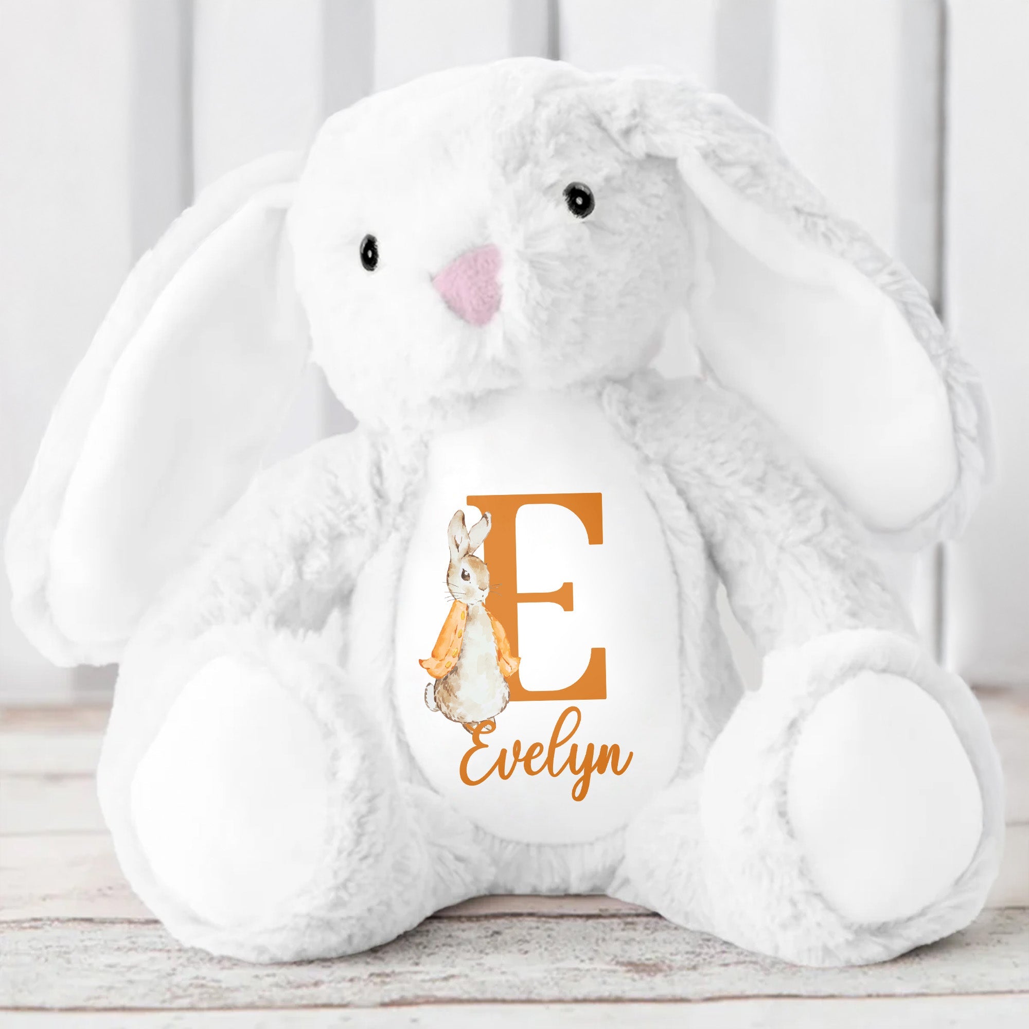 Cute Bunny With Monogrammed Letter And Custom Name - Personalized Stuffed Bunny - GRK005_BUN