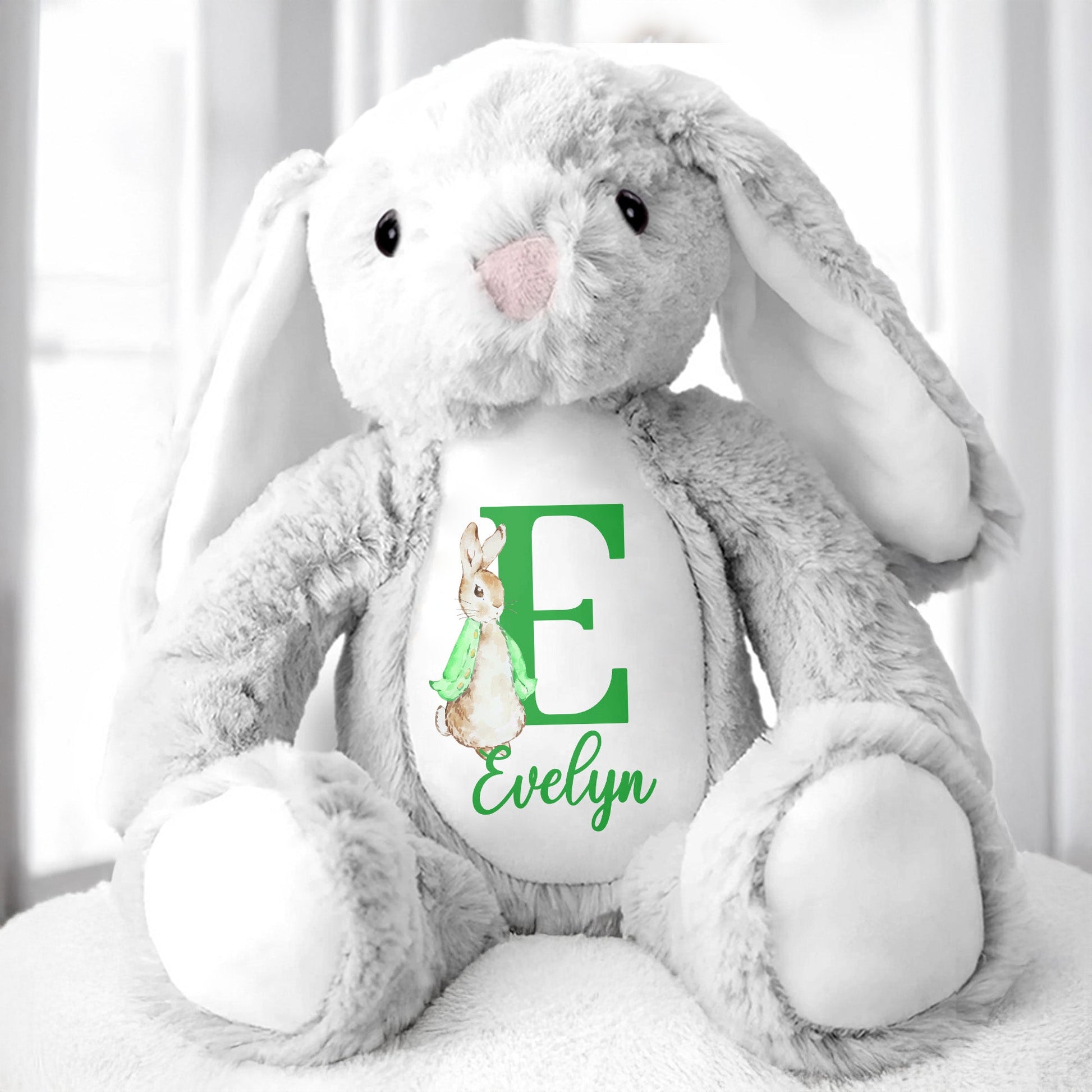 Cute Bunny With Monogrammed Letter And Custom Name - Personalized Stuffed Bunny - GRK005_BUN