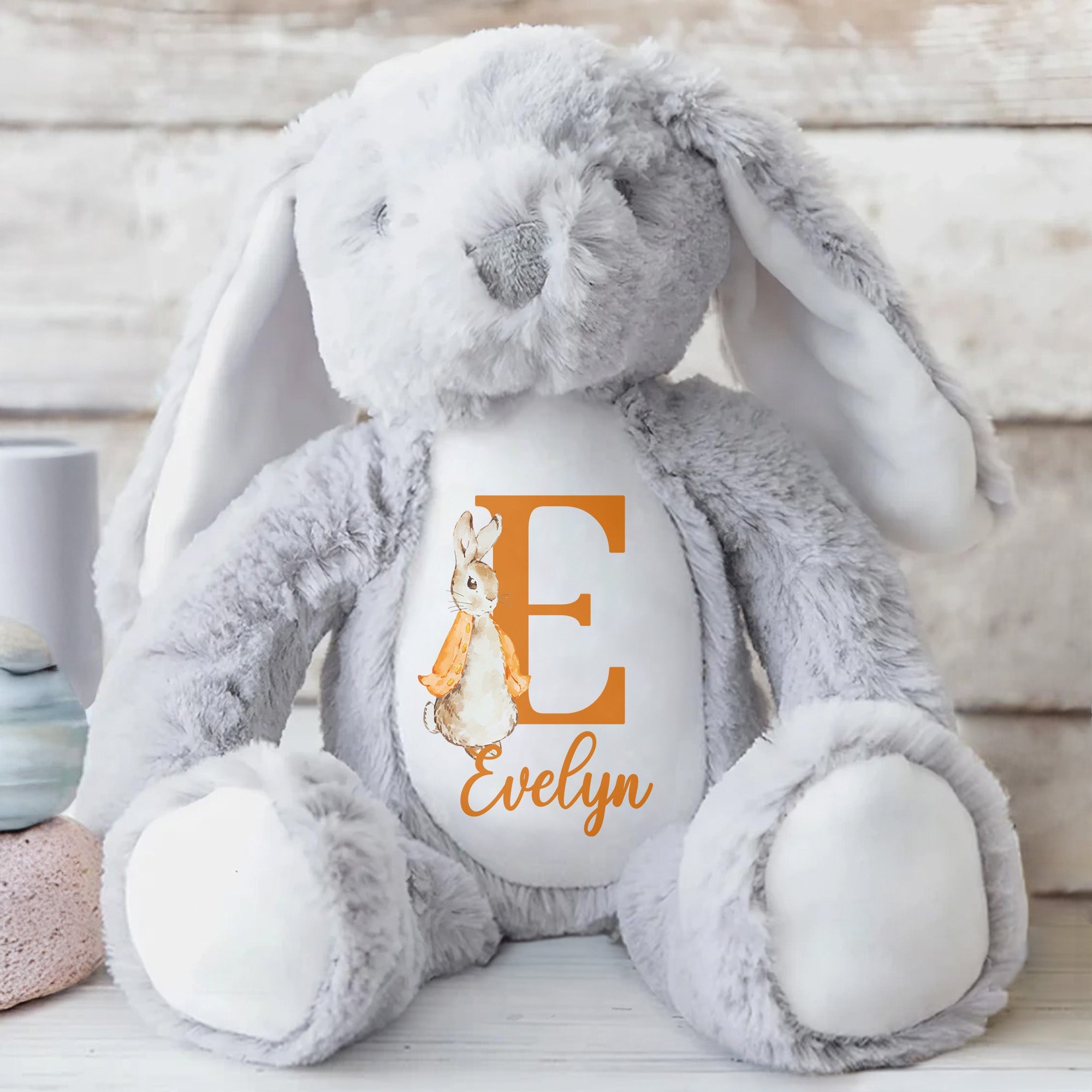 Cute Bunny With Monogrammed Letter And Custom Name - Personalized Stuffed Bunny - GRK005_BUN