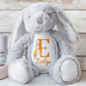 Cute Bunny With Monogrammed Letter And Custom Name - Personalized Stuffed Bunny - GRK005_BUN